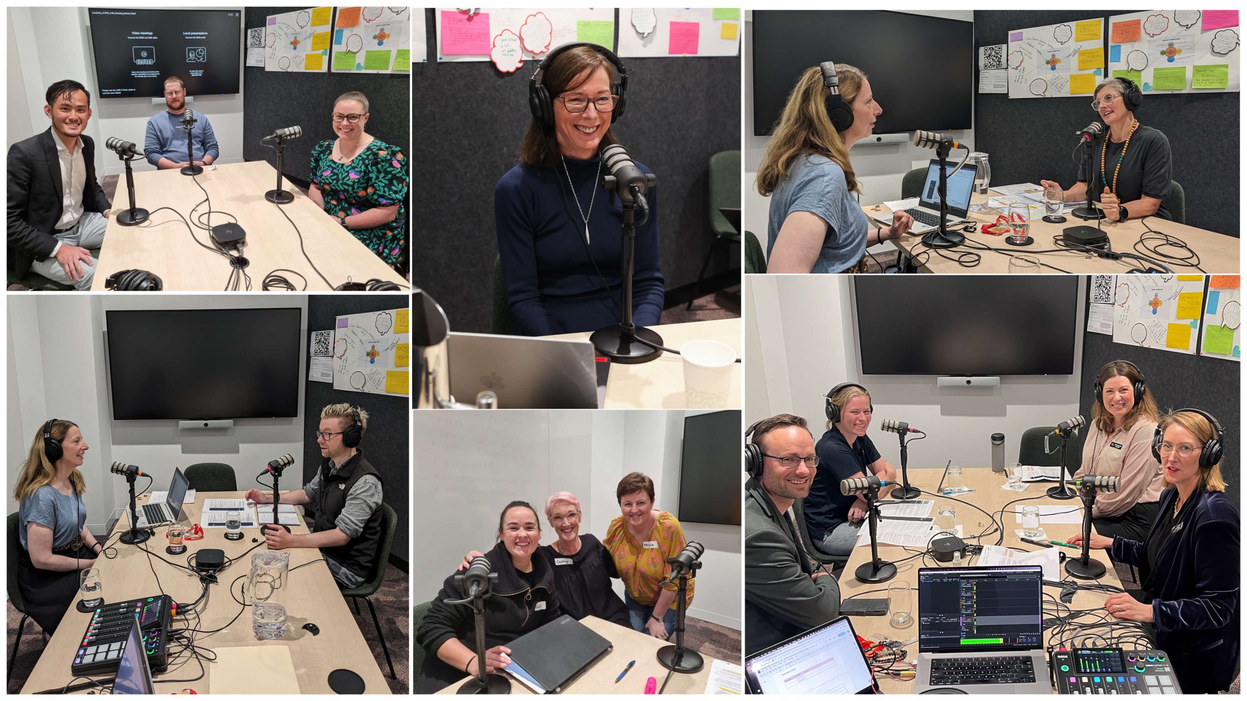 Behind the scenes montage of the Victorian Academy of Teaching and Leadership team recording podcasts in their office