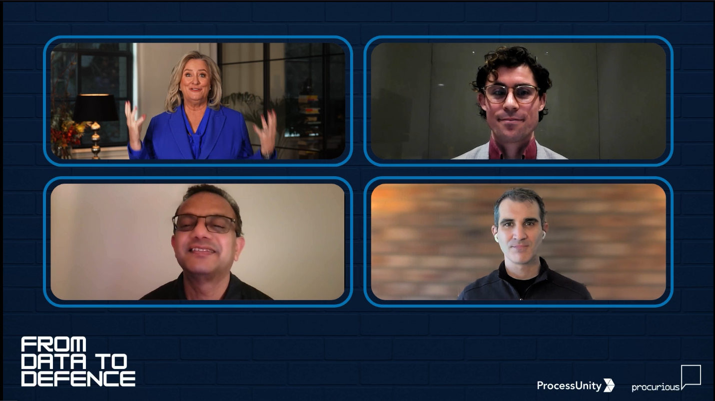 Four speakers on screen of Procurious podcast